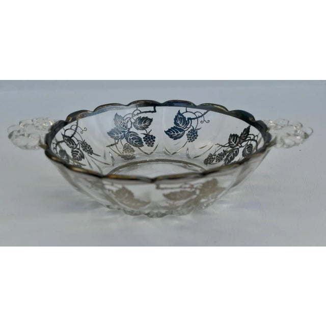 Art Nouveau Vintage Art Nouveau Decorative Bowl W/Silver Overlay & Handles For Sale - Image 3 of 12