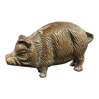 Vintage Solid Brass Pig Figurine 192g Heavy Detailed Farm Animal Sculpture Patina For Sale