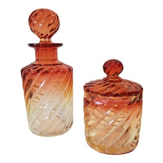 Antique Baccarat Swirl Decanter and Lidded Jar For Sale