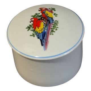 Vintage Fine Porcelain Leart Brazil Tropical Birds Collection Two Macaw Parrots Trinket Box For Sale