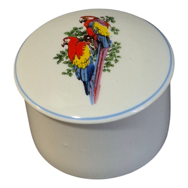 Vintage Fine Porcelain Leart Brazil Tropical Birds Collection Two Macaw Parrots Trinket Box For Sale
