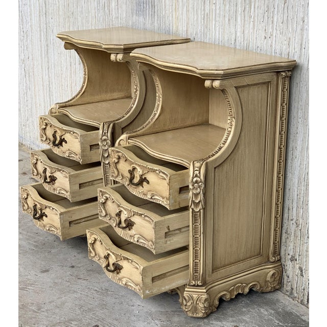 Carved French Rococo Style Pair of Nightstands with Open Shelve, circa 1930s For Sale - Image 18 of 18