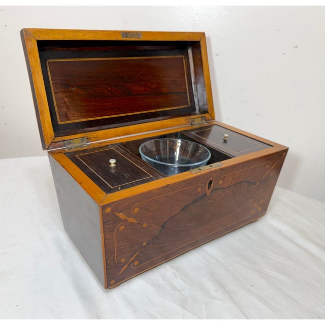 Brown Antique 19th Century English Regency Inlaid Wood Sarcophagus-Form Tea Caddy Box For Sale - Image 8 of 17