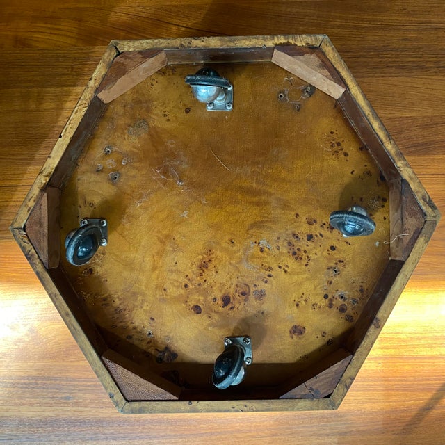 Tan 1970s Modernist Hexagonal Burl Olive Wood Chrome Handle Basket For Sale - Image 8 of 8