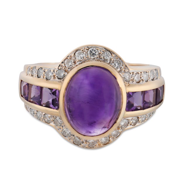 Contemporary Vintage 2.70 Carat Amethyst Diamond 14k Yellow Gold Ring, Size 5.25 For Sale - Image 3 of 6