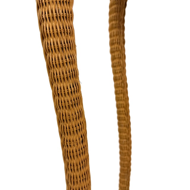 Vintage 1960s Tall Wicker Plant Stand W/ Wavy Cabriole Legs / Palm Beach Regency Pedestal For Sale - Image 14 of 17