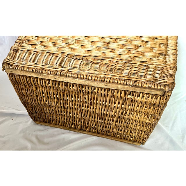 1930s French Woven Wicker Travel Trunk W/Metal Hardware For Sale - Image 11 of 15