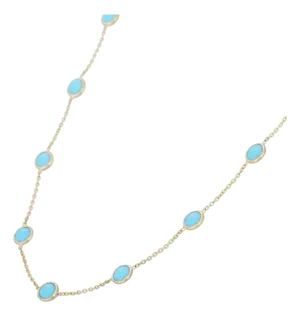 18k Solid Gold Turquoise Necklace Dainty Gemstone Station Chain by VRJewels