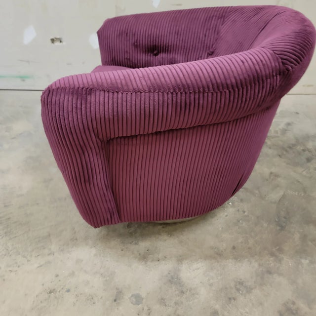 Postmodern Preview Furniture Postmodern Burgundy Wide Whale Swivel Chair For Sale - Image 3 of 12