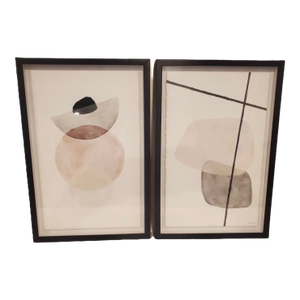 Late 20th Century Pair of Contemporary Abstract Watercolor Prints by Marmont – Framed Minimalist Wall Art