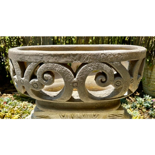 Mid-Century Modern Vintage Italian Large Oval Gray Cast Stone Decorative Planter For Sale - Image 3 of 12