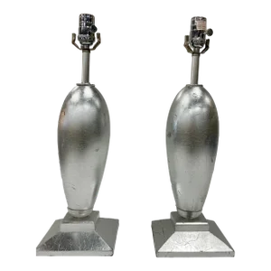 Modern Silver Leaf Finished and Acrylic Table Lamps Pair