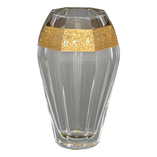 Moser "Diva" Oroplastic Cut Crystal Vase For Sale