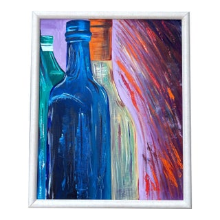 1980’s Original Abstract Expressionist Bottle Still Life Painting For Sale