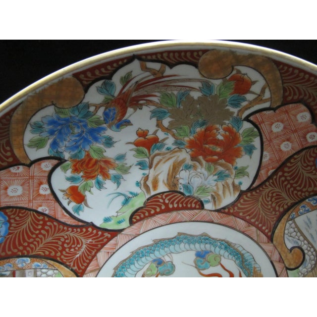 Japanese Japanese Imari Flower Bird Dragon Pagoda Porcelain 18" Charger Plate Bowl For Sale - Image 3 of 11