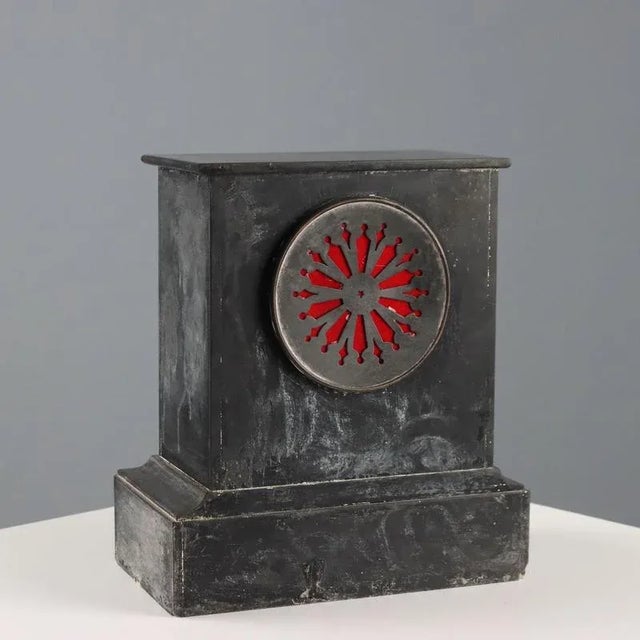 Glass Antique Desk Clock in Black Marble, Metal and Glass, 19th Century For Sale - Image 7 of 11