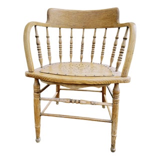 Antique Stripped Oak Smokers Bow Chair, 1890s For Sale