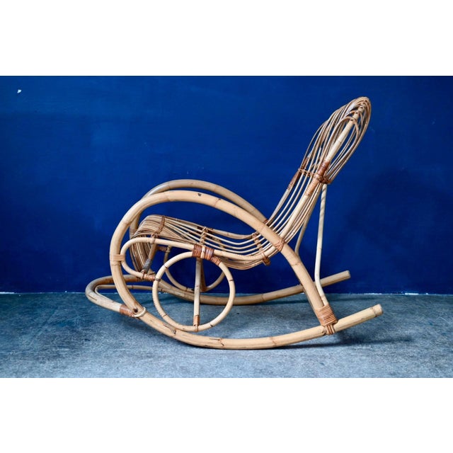 1960s Rocking Chair in Natural Rattan and Bamboo, 1960s For Sale - Image 5 of 11