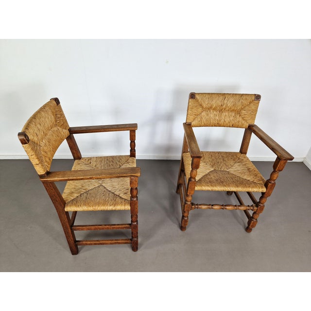 French Primitive Rush Chairs, 1930s, Set of 2 For Sale - Image 6 of 11
