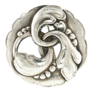 Mid-Century Sterling Georg Jensen #20 Floral Brooch For Sale