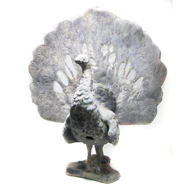 Mid 20th Century Pewter Peacock Garden Statue For Sale - Image 5 of 13