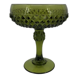 1960s Diamond Point by Indiana Dark Green Avocado Compote Pedestal Candy Serving Bowl Made in Usa