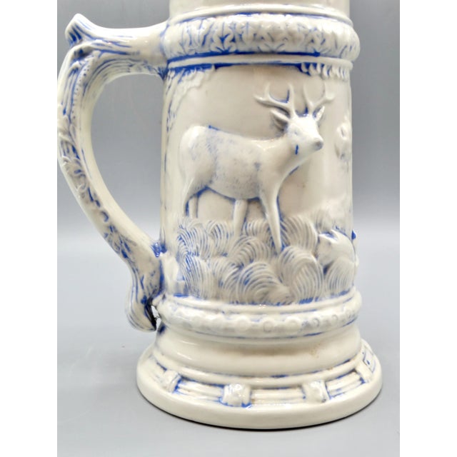 Statement Size German Lidded Stein W/ Hunting Motif Man Dog Stag For Sale - Image 9 of 12