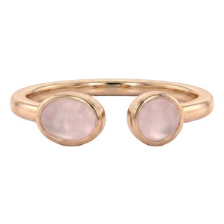 Dainty Rose Quartz Open Band Ring | 18k Plated Sterling Silver Cuff Ring | Pink Gemstone Ring Us 7 For Sale