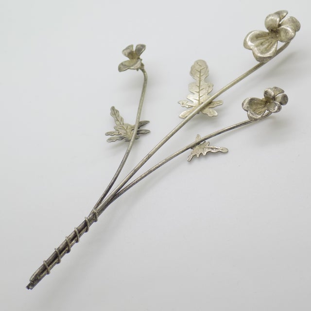 Vintage Italian Handmade Genuine Silver Orchid Branch Long Miniature, 1950s For Sale - Image 6 of 13