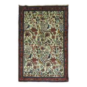 Ivory Field Pigeon Bird Traditional 20th century Persian Pictorial Rug