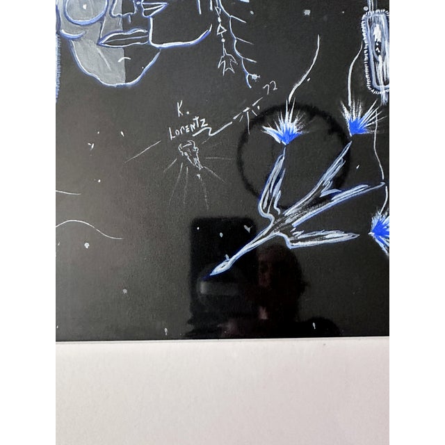 Paper 1970s Original Signed "Two Faces in Blue" Gouache on Paper by K. Lorentz For Sale - Image 7 of 8
