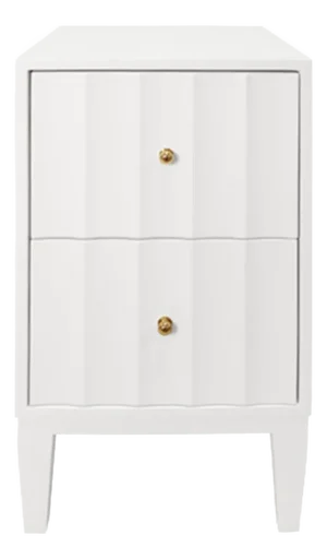 Matthew Izzo Home Hammond Fluted Matte White Lacquer Two Drawer Side Table With Brass Knobs