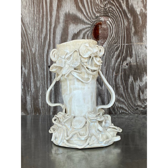 Ceramic Vintage Boho Original Studio Pottery Petal Vase For Sale - Image 7 of 10