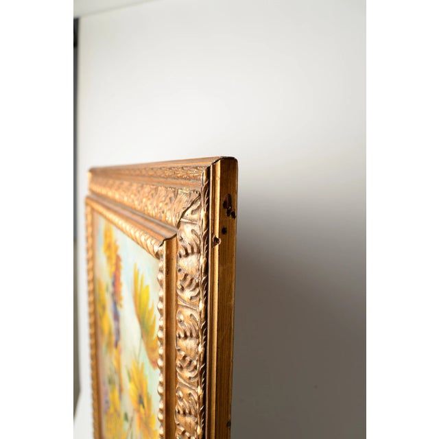 Gold Vintage Still Life Painting Sunflowers Gold Gilt Frame Signed A. Gotz For Sale - Image 8 of 9