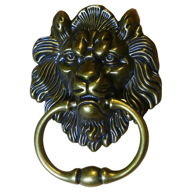 Metal Gothic Lions Mask Brass Door Knocker, 1960 For Sale - Image 7 of 7