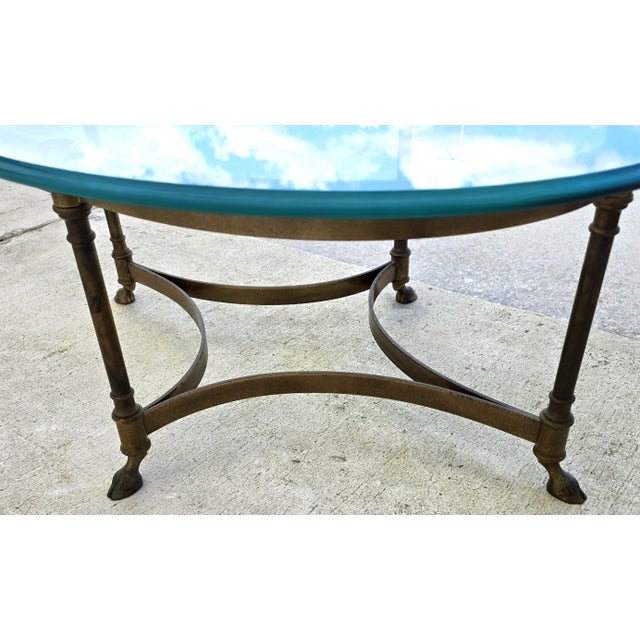 Metal Vintage LaBarge Oval Brass Hoof Footed Glass Top Coffee Table For Sale - Image 7 of 15