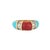 Stylish turquoise, coral & diamond band (circa 1970s) crafted in 18k yellow gold. Turquoise is inlaid into the band...
