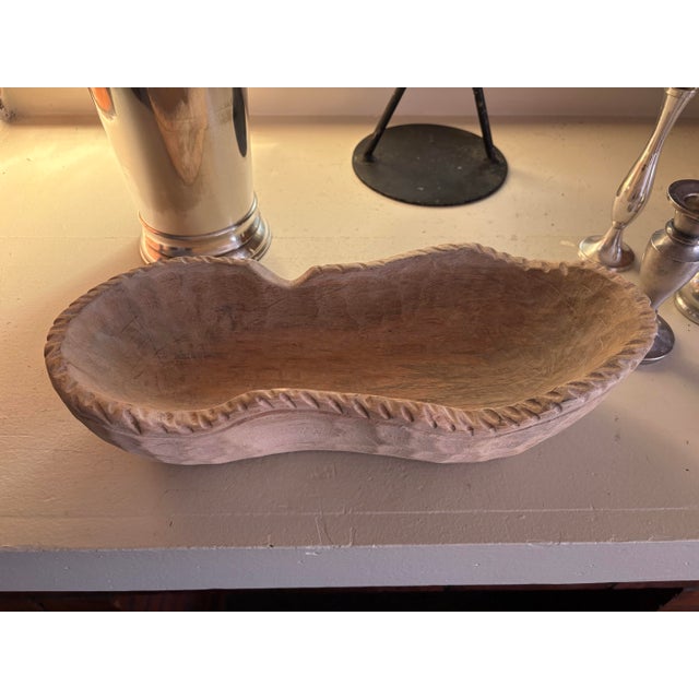 Wood Vintage Hand-Carved Wood Dough Bowl with Scalloped Edge For Sale - Image 7 of 12