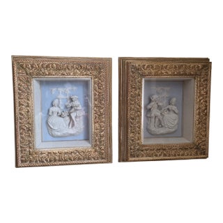 Shadow Box Framed Dresden Porcelain Plaques Pair For Sale