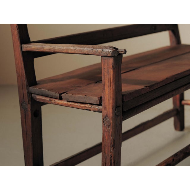 Wood Antique Folk Art Fireplace Bench in Wood, 1800s For Sale - Image 7 of 16