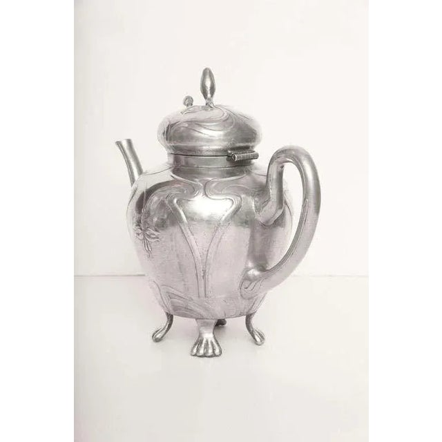 Vintage Art Nouveau Whimsical German Pewter Tea Coffee Service For Sale - Image 4 of 10