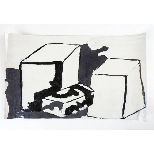 Vintage mid century gouache on paper black, white and gray geometric abstract painting. Signed Jim Allan Sorrell on verso,...