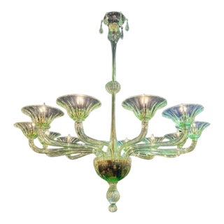 Murano Pale Green 12-Light Chandelier For Sale