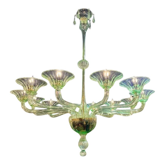 Murano Pale Green 12-Light Chandelier For Sale