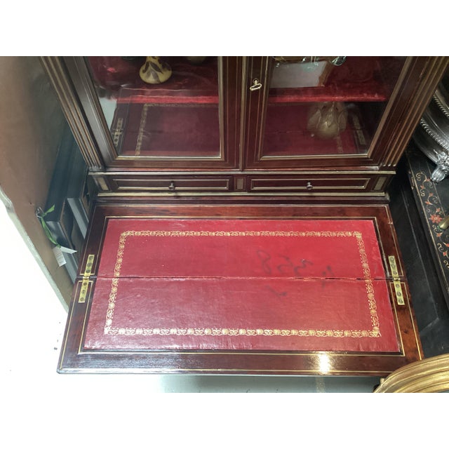 Antique 19c French Mahogany Brass-Inlaid Bonheur Du Jour Petite Secretary Cabinet For Sale In Los Angeles - Image 6 of 6