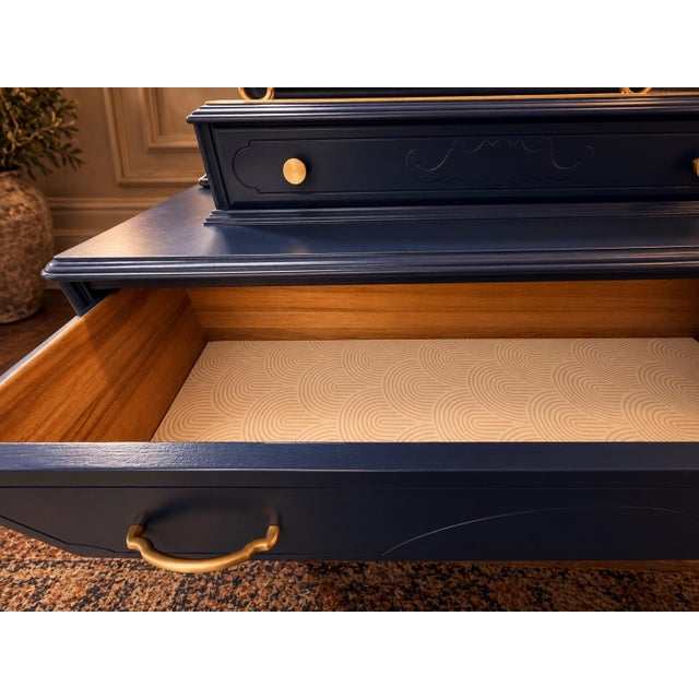 Navy Blue Vintage Gettysburg Furniture - Navy Blue Vanity With Mirror For Sale - Image 8 of 12