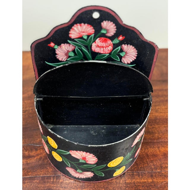 Farmhouse Vintage Wall-Mounted Tole Painted Metal Pocket For Sale - Image 3 of 13