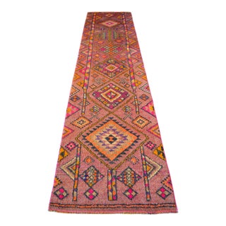 1950s Runner Rug Turkish Hand-Knotted Rug Pink Hallway Decor Kitchen Runner 3x11 Ft Approx For Sale