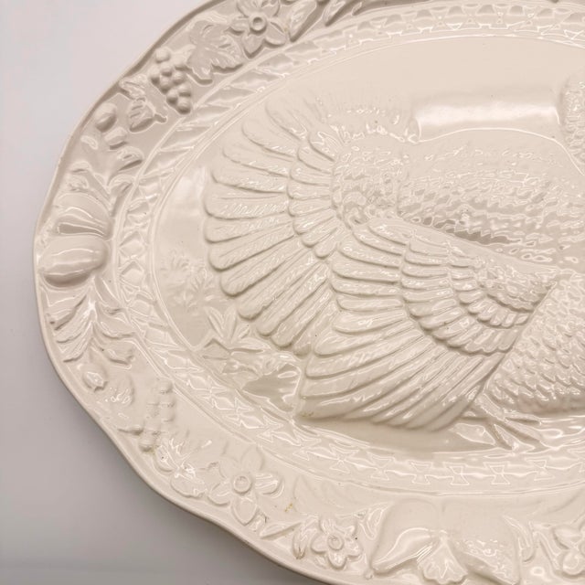 Vintage White Ceramic Holiday Turkey Platter Japan For Sale - Image 4 of 7