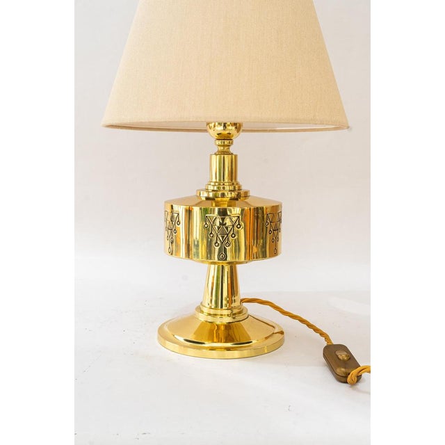 Big Art Deco Table lamp with fabric shade vienna around 1920 Brass polished and stove enameled The fabric shade is new we...